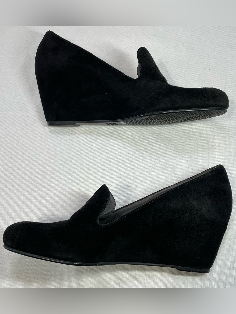 VTG STUART WEITZMAN Black Suede Wedge Loafers Office Siren Whimsigoth Size 9.5
